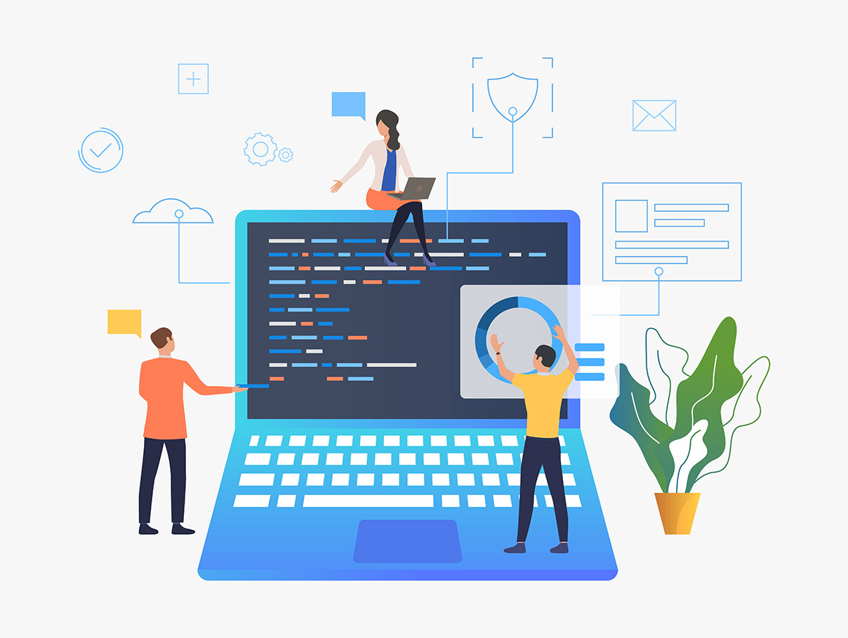Business People Working Over Laptop Development Vector